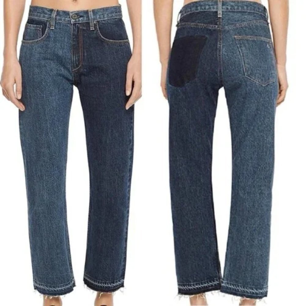 Rag & Bone Wallingford Colorblock 2 Tone Straight Leg Cropped Jeans